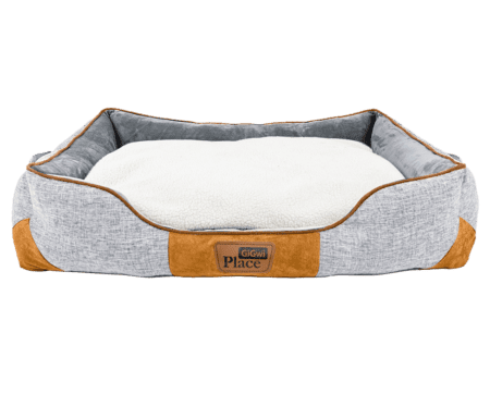 Cama para perros GiGwi Place Luxury en color gris con bordes reforzados y cojín de felpa suave para mayor comodidad.