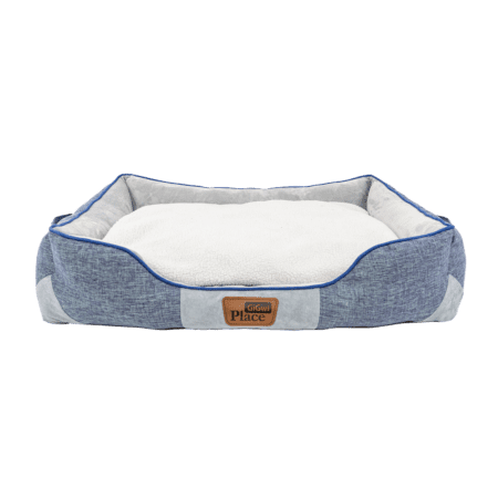 Cama para perros GiGwi Place Luxury en color azul con bordes reforzados y cojín de felpa para mayor comodidad.