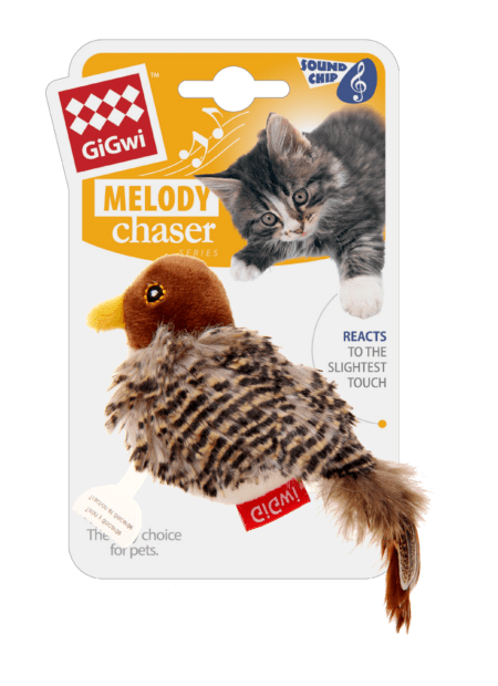 pájaro de peluche con sonido para gatos GiGwi Melody Chaser juguete interactivo