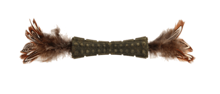 juguete para gatos GiGwi Johnny Stick doble punta con catnip y plumas naturales marrón
