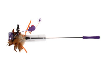 varilla para gatos con plumas naturales y ratón de juguete GiGwi