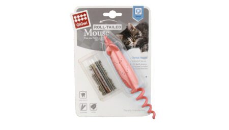 juguete dental para gato GiGwi ratón rojo con catnip y silvervine