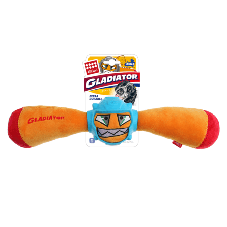 Juguete para perro GiGwi Gladiator amarillo con squeaker, tamaño mediano, extra durable.