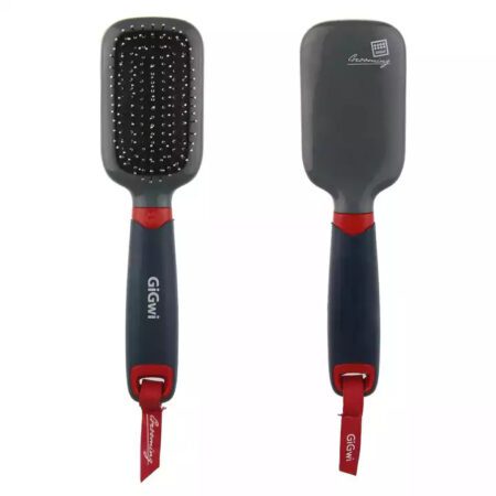 Cepillo doble cara GiGwi para perros y gatos, con mango ergonómico y cerdas metálicas.