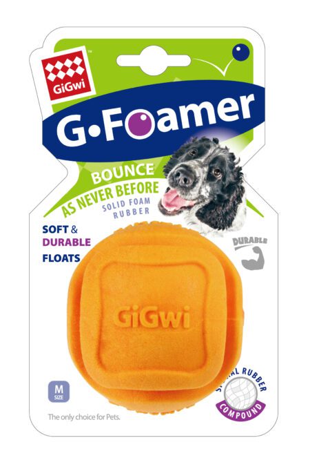 Pelota reboteadora para perro GiGwi G-Foamer naranja, de espuma sólida, flota y es ultra duradera.
