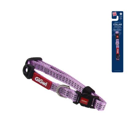 Collar GiGwi Classic Line talla S en color morado con detalles reflectantes para perros pequeños.
