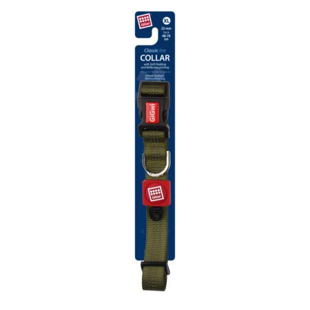 Collar GiGwi Classic Line XL color verde con hebilla de seguridad y costuras reflectantes.
