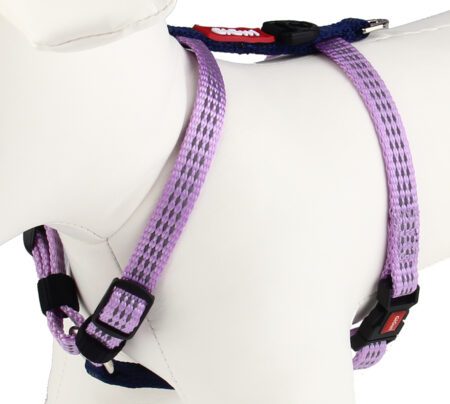Arnés pequeño color morado GiGwi Classic Line para perros, con acolchado suave y hebilla de seguridad.