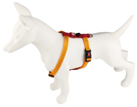 Arnés mediano color amarillo GiGwi Classic Line para perros, con costuras reflectantes y cierre seguro.