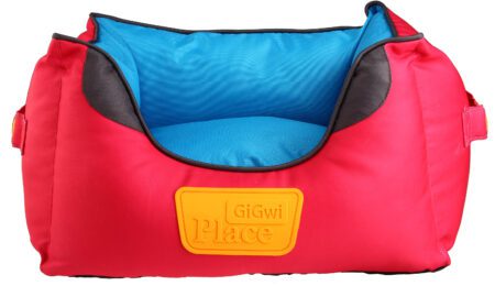 Cama cuadrada GiGwi mediana para mascotas, color rojo y azul, acolchada y cómoda