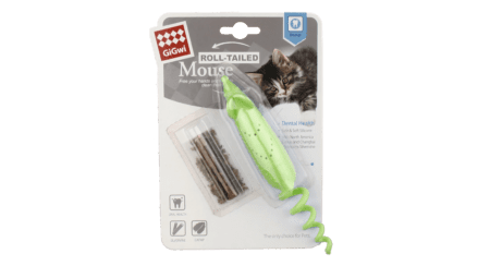 juguete dental para gatos GiGwi ratón verde con catnip y silvervine