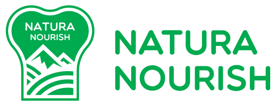 Logotipo de Natura Nourish en verde, marca de alimentos naturales para mascotas.