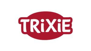 Logotipo de Trixie en rojo y blanco, marca alemana de accesorios para mascotas.