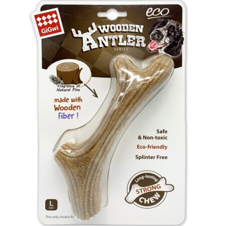juguete mordedor de madera para perro tamaño grande GiGwi Wooden Antler eco friendly
